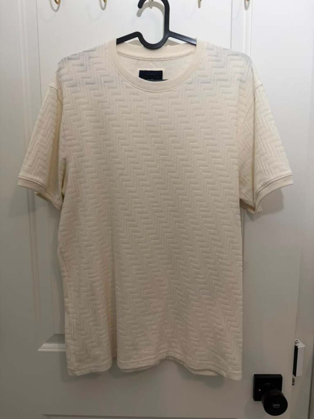 Marc Asher Men's Cream Short Sleeve Textured Crew Neck T-Shirt